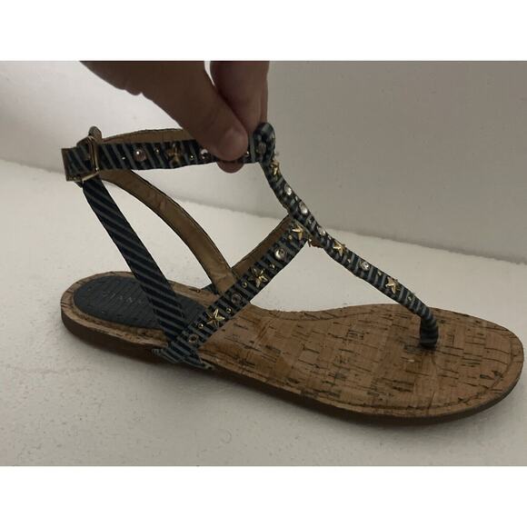 Gianni Bini Sandals Womens 8.5 Strappy Ankle Straps Flats - Blue With Detailing - Picture 8 of 9